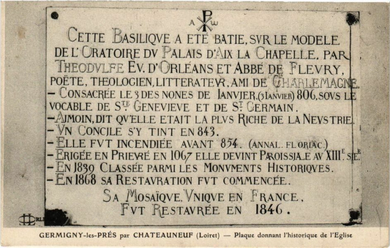 Carte postale ancienne Germigny-des-Pres par Chatenaueuf - Plaque Donnant l'Historique à Germigny-des-Prés