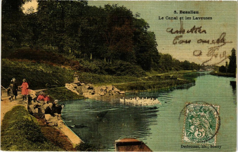 Carte postale ancienne Beaulieu - Le Canal et les Laveuses