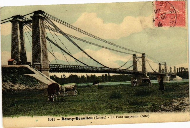 Carte postale ancienne Bonny-Beaulieu - Le Pont suspendu