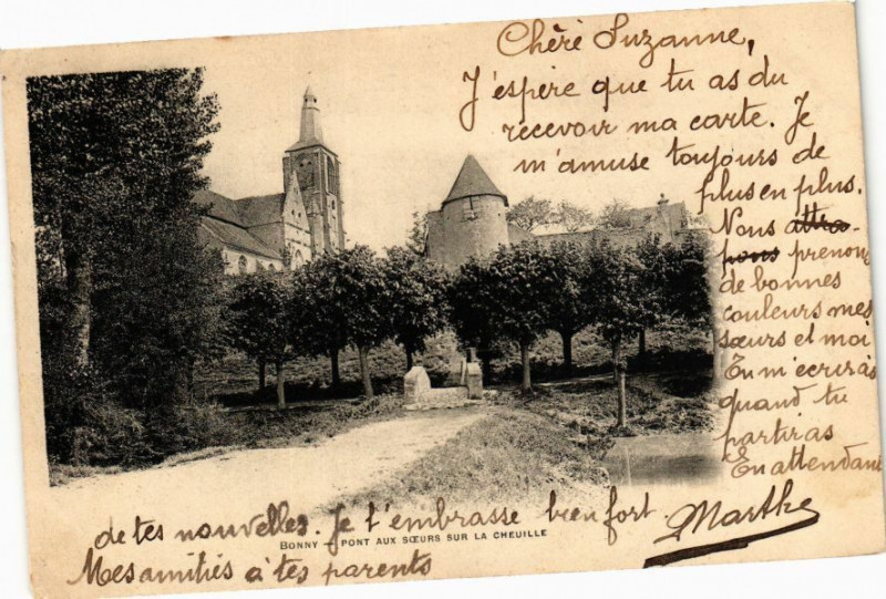 Carte postale ancienne Bonny - Pont aux Soeurs sur la Cheuille
