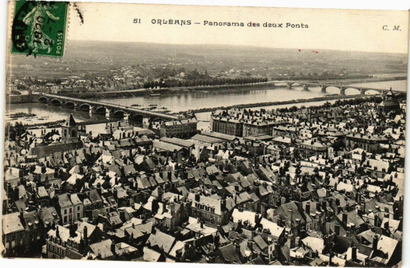 Carte postale ancienne Orleans - Panorama des deux Ponts à Orléans