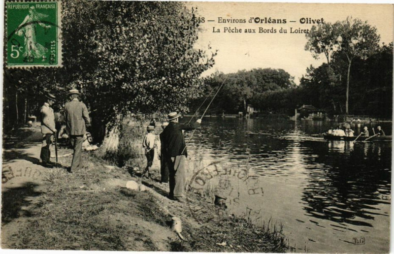 Carte postale ancienne Olivet - La Peche Bords du Loiret à Olivet
