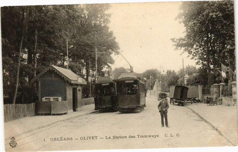 Carte postale ancienne Olivet - Orleans - La Station des Tramways à Olivet