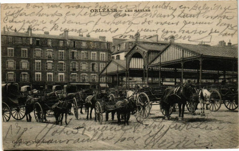 Carte postale ancienne Orleans-Les Halles à Orléans