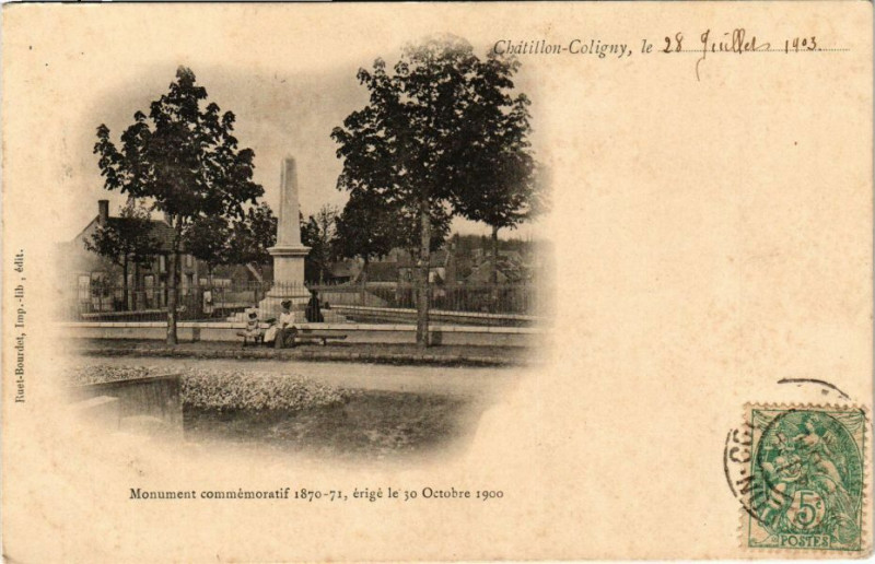 Carte postale ancienne Chatillon-Coligny le Monument commemoratif 1870-71 erige à Châtillon-Coligny