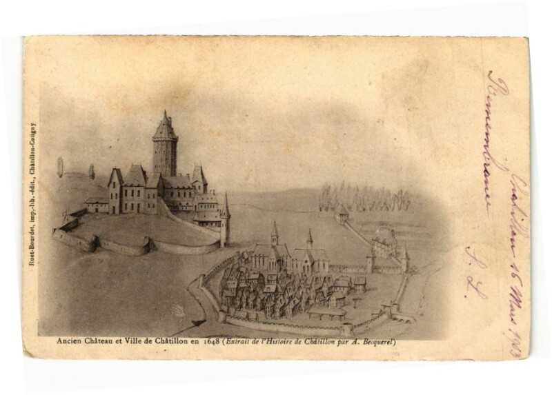 Carte postale ancienne Ancien Chateau Ville de Chatillon en 1648 (Extrait de l'Histoire