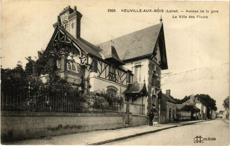 Carte postale ancienne Neuville-aux-Bois - Avenue de la gare - La Villa des Fleurs à Neuville-aux-Bois