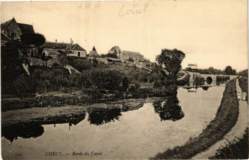 Carte postale ancienne Checy - Bords du Canal à Chécy