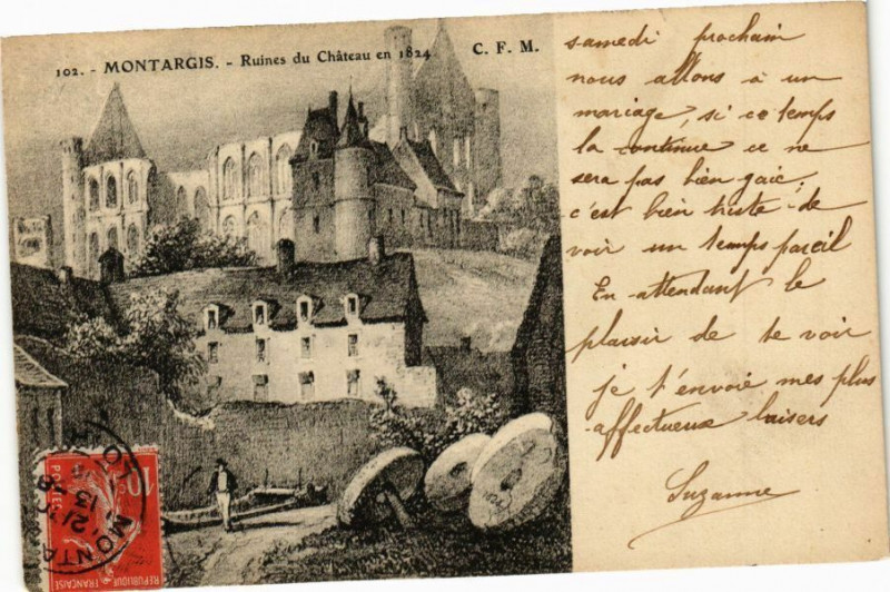 Carte postale ancienne Montargis - Ruines du Chateau en 1824 C.F.M. à Montargis