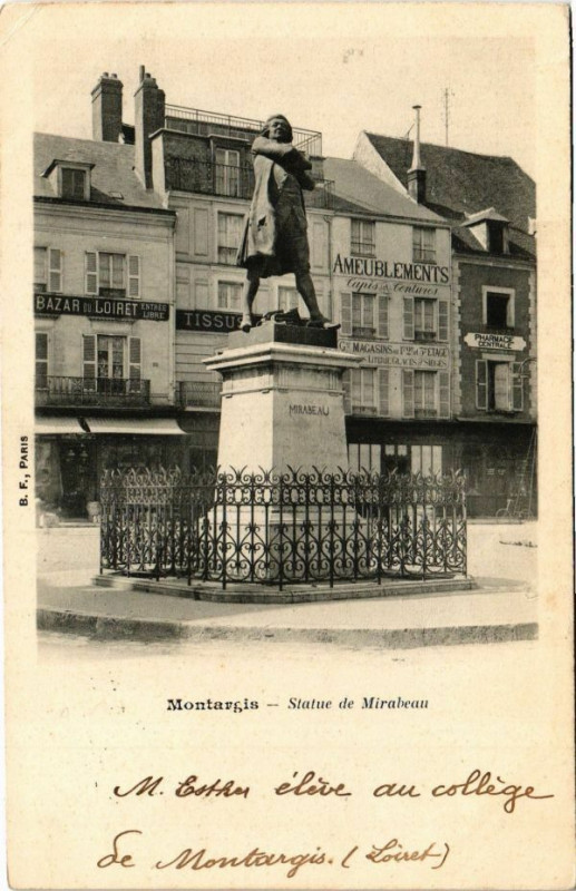 Carte postale ancienne Montargis - Statue de Mirabeau à Montargis