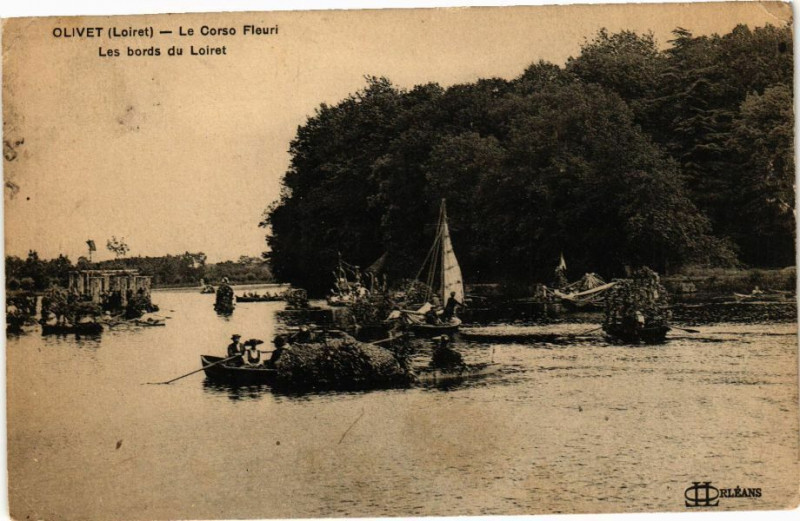 Carte postale ancienne Olivet -Le Corso Fleuri-Les bords du Loiret à Olivet