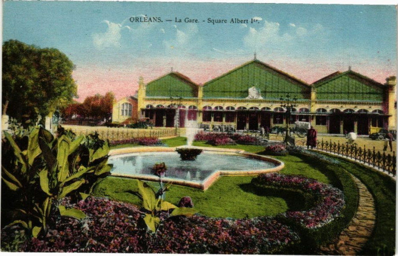 Carte postale ancienne Orleans - La Gare - Square Albert Ier à Orléans