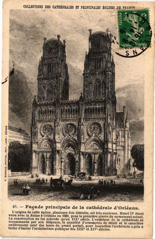 Carte postale ancienne Facade principale de la Cathédrale d'Orleans