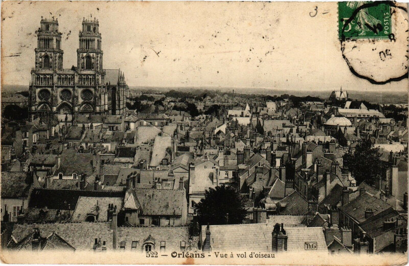 Carte postale ancienne Orleans - Vue a vol d'oiseau à Orléans