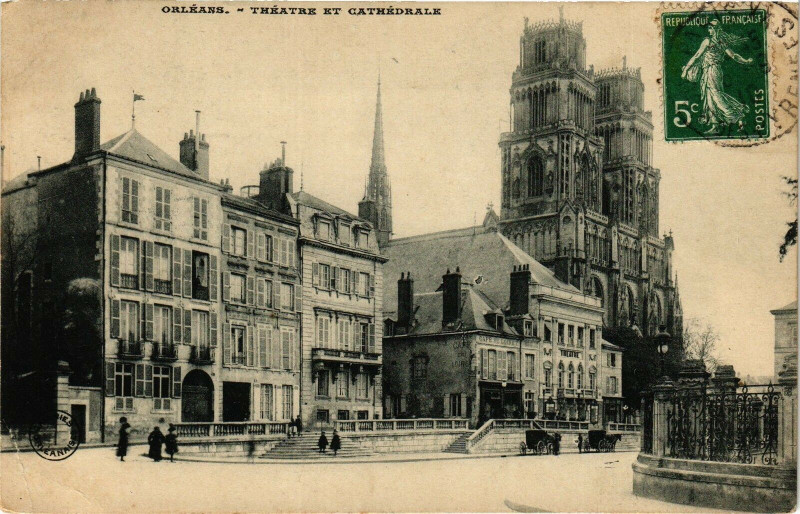 Carte postale ancienne Orleans - Theatre et la Cathédrale à Orléans