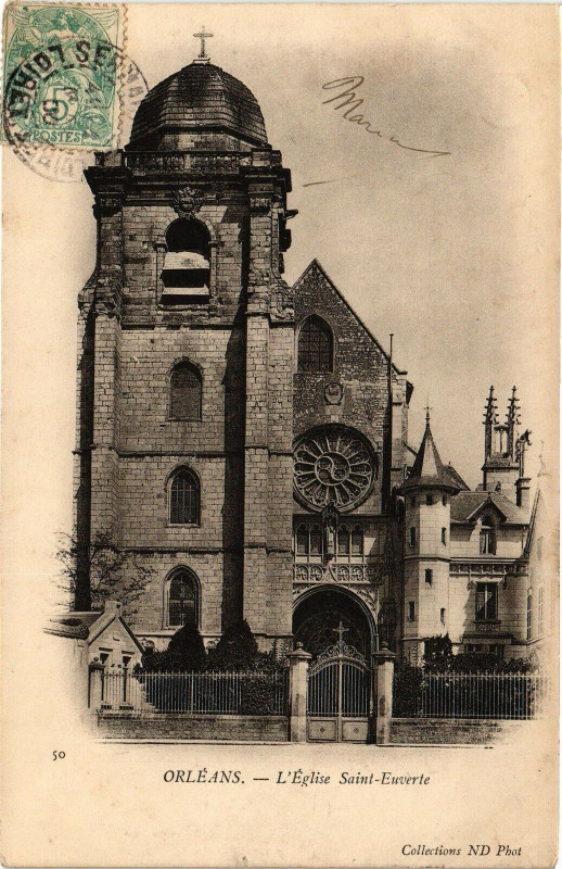 Carte postale ancienne Orleans - L'Eglise St-Euverte à Orléans