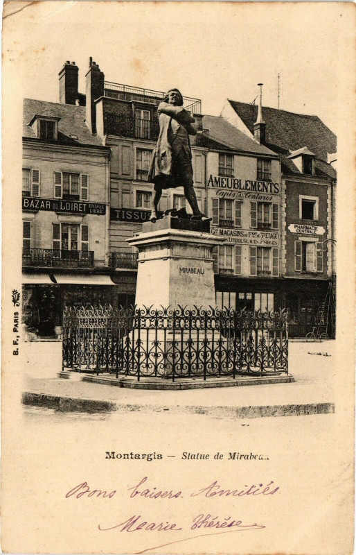 Carte postale ancienne Montargis - Statue de Mirabeau à Montargis