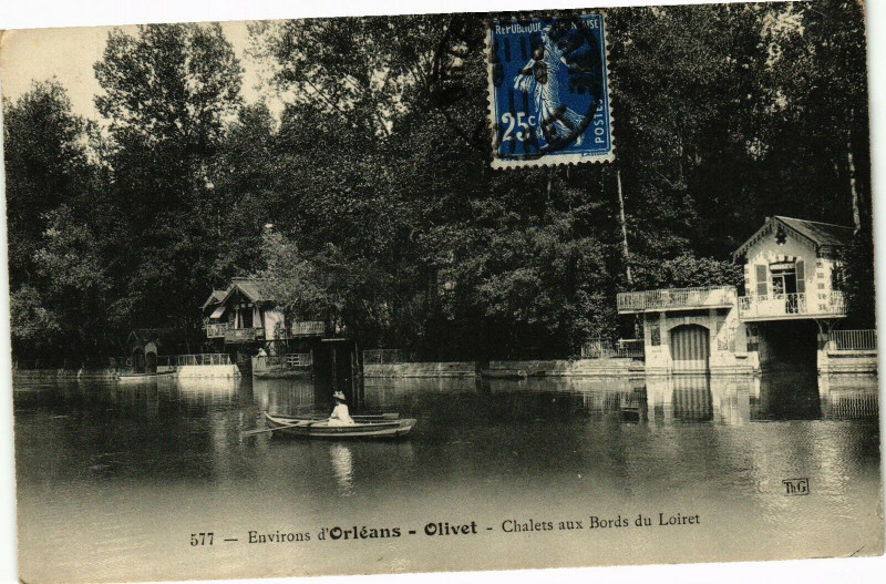 Carte postale ancienne Olivet - Chalets aux bords du Loiret à Olivet