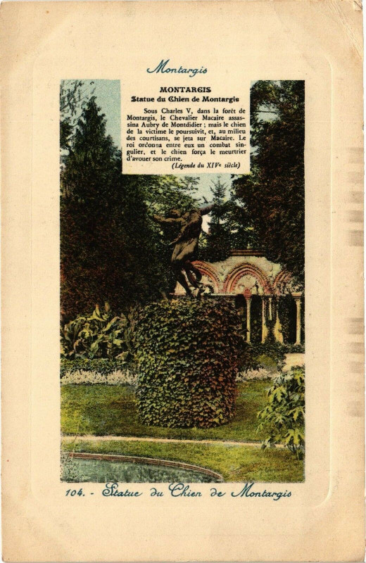 Carte postale ancienne Montargis-Statue du Chien de Montargis à Montargis