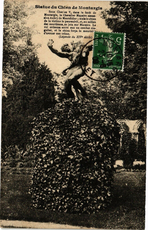 Carte postale ancienne Statue du Chien de Montargis à Montargis