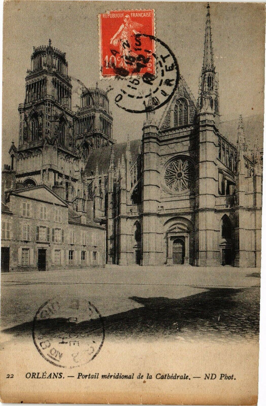 Carte postale ancienne Orleans-Portail meridional de la Cathédrale à Orléans