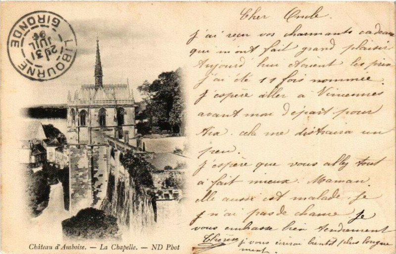 Carte postale ancienne Chateau d'Amboise - La Chapelle à Amboise