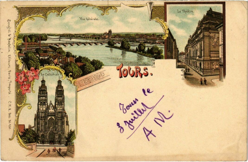 Carte postale ancienne Litho Tours - Souvenir - Vue générale à Tours