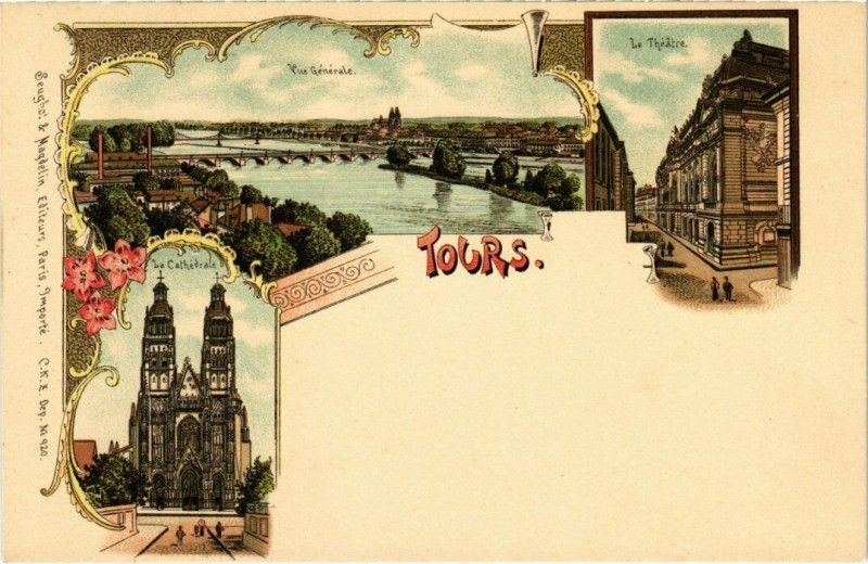 Carte postale ancienne Litho Tours - Souvenir - Vue générale à Tours