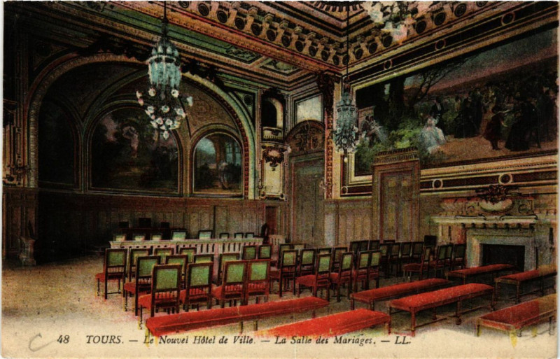 Carte postale ancienne Tours - Le Nouvel Hotel de Ville - La Salle des Mariages à Tours