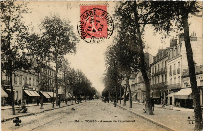 Carte postale ancienne Tours - Avenue de Grammont à Tours