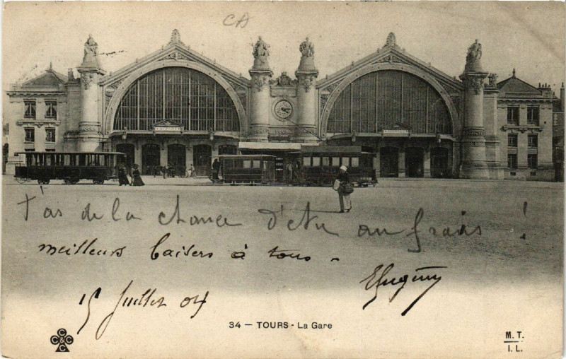 Carte postale ancienne Tours - La Gare à Tours