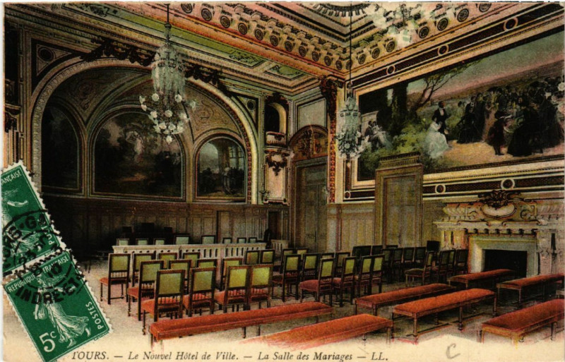 Carte postale ancienne Tours - Le Nouvel Hotel de Ville - La Salle des Mariages à Tours