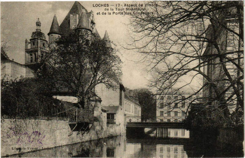 Carte postale ancienne Loches - Aspect de l'Indre de la Tour St-Antoine à Loches