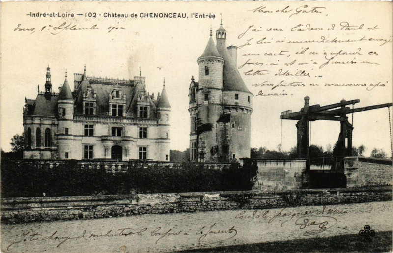 Carte postale ancienne Indre-et-Loire - Chateau de Chenonceaux - l'Entrée à Chenonceaux