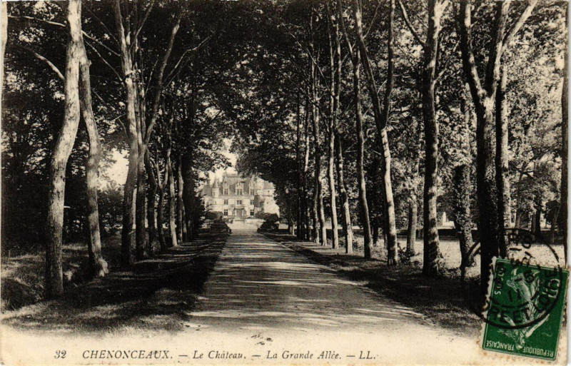 Carte postale ancienne Chenonceaux - Le Chateau - La Grande Allée à Chenonceaux