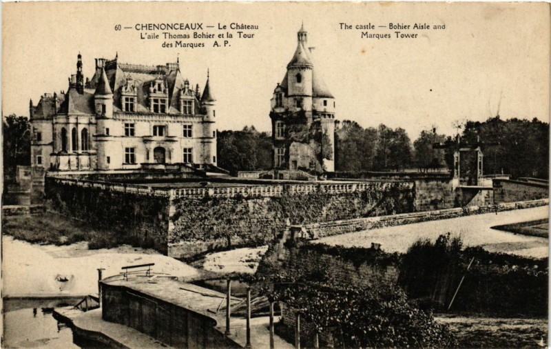 Carte postale ancienne Chenonceaux-Le Cháteau -L'aile Thomas Bohier et la Tour des Marques à Chenonceaux