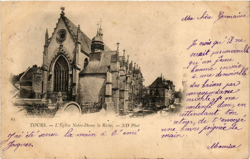 Carte postale ancienne Tours - L'Eglise Notre-Dame la Riche à Tours