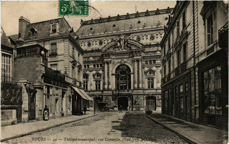 Carte postale ancienne Tours - Théatre municipal rue Corneille (Sud) à Tours