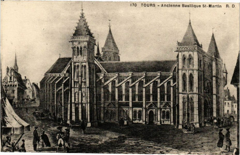 Carte postale ancienne Tours-Ancienne Basilique St-Martin à Tours