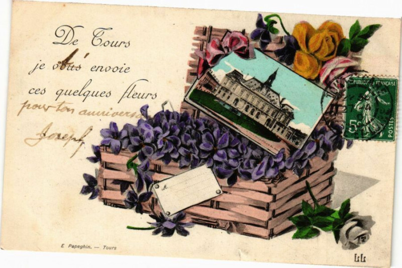 Carte postale ancienne De Tours je vous envoie ces quelques fleurs à Tours