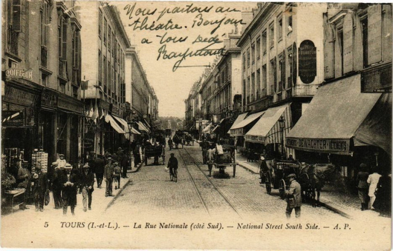 Carte postale ancienne Tours - La Rue Nationale (coté Sud) - National Stréet à Tours