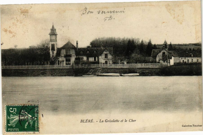Carte postale ancienne Blere - La Grisolette et le Cher à Bléré