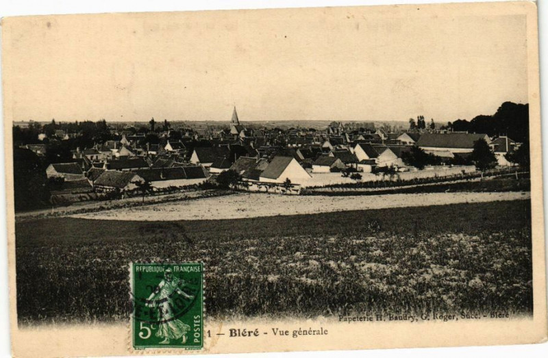 Carte postale ancienne Blere - Vue générale à Bléré