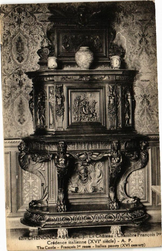 Carte postale ancienne Chenonceaux - Le Chateau - Chambre Francois Ier - Crédence à Chenonceaux