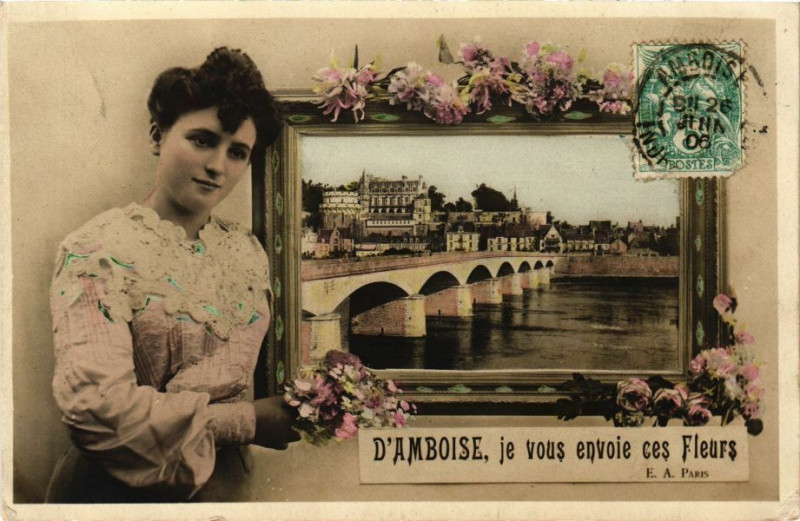 Carte postale ancienne D'Amboise je vous envoie ces Fleurs à Amboise