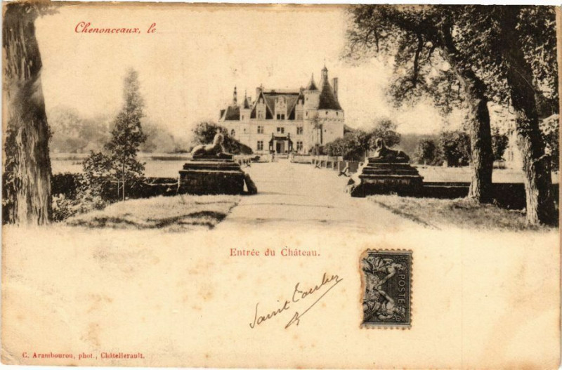 Carte postale ancienne Chenonceaux - Entrée du Chateau à Chenonceaux