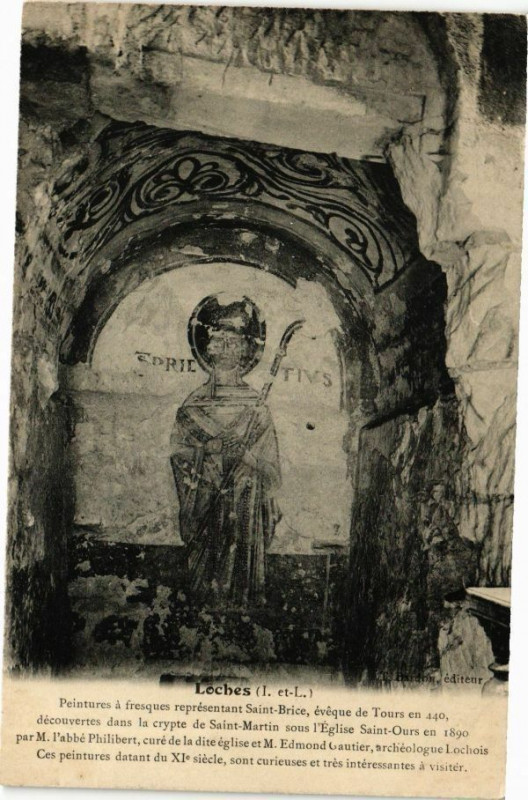 Carte postale ancienne Loches - Peintures a fresques représentant St-Brice... à Loches