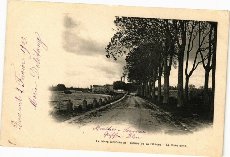 Carte postale ancienne La Haye Descartes - Bords de la Creuse - La Papeterie à Descartes