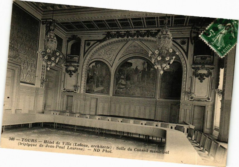 Carte postale ancienne Tours-Hotel de Ville-(Laloux,architecte):Salle du Conseil municipal à Tours