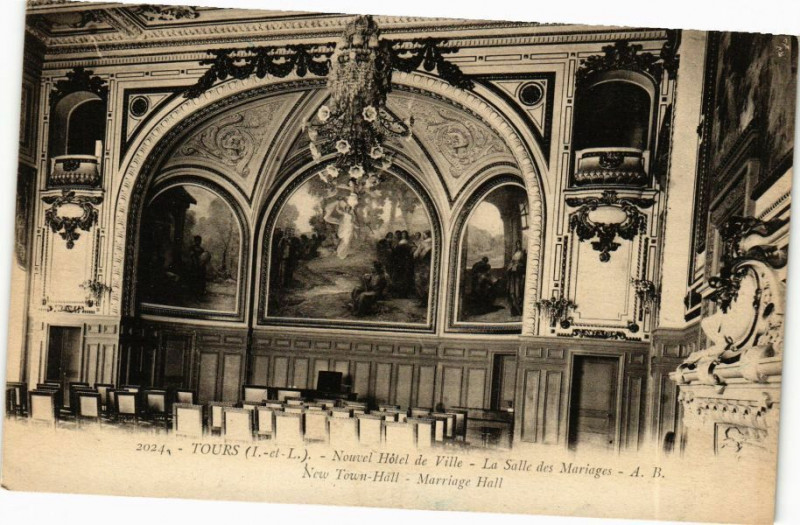 Carte postale ancienne Tours - Nouvel Hotel de Ville - La Salle des Mariages... à Tours